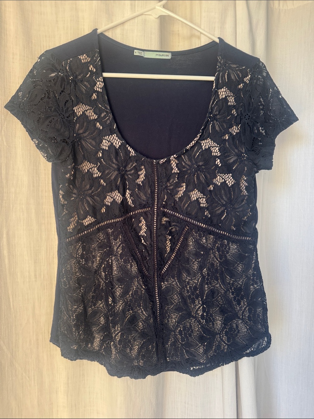 Maurices Navy Floral Lace Scoop Neck Tee